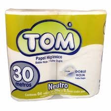 Papel Higiénico TOM (pack 4 rollos doble hoja 30mts c/u)